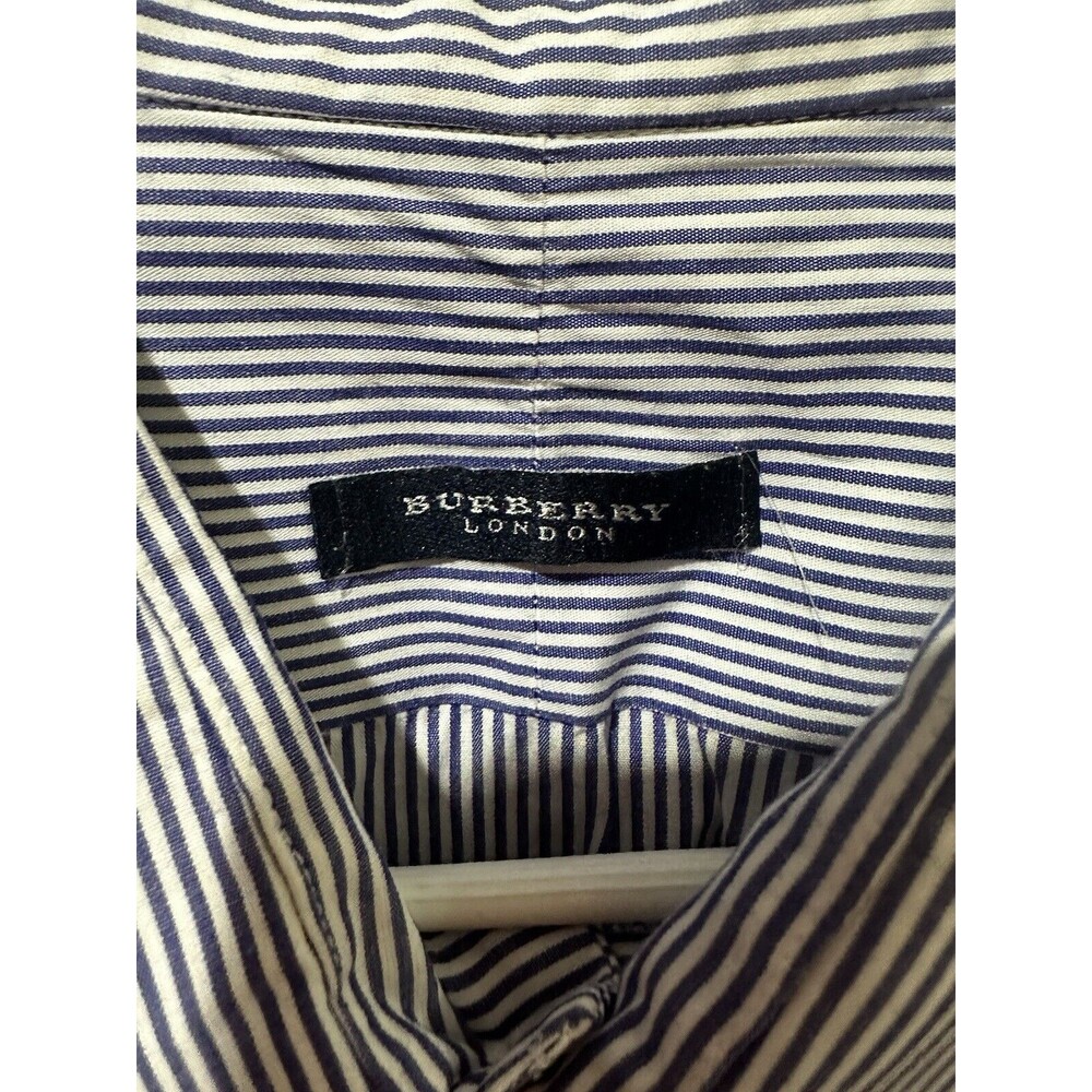 Burberry London Men's 18-38 Blue Stripe Cotton Long Sleeve Button Down Shirt - Picture 10 of 16